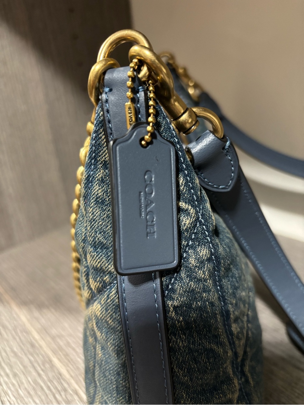 Coach Juliet Denim Quilted Shoulder Bag with Gold Chain - Blue - Picture 6 of 8